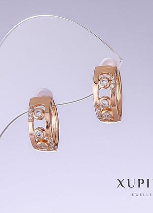 Сережки xuping з білим цирконом l — 15 мм s — 6 мм позолота 18 к