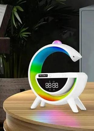 Ночник smart light с беспроводной зарядкой, часами и bluetooth + диско шар bt-3402 белый