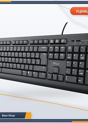 Клавіатура дротова trust taro повнорозмірна qwerty іспанська розкладка usb чорна для pc та ноутбука