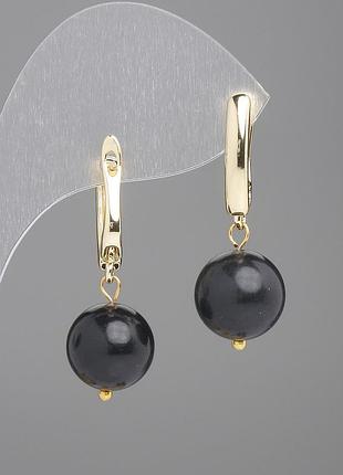Сережки шунгіт гладка кулька d-12 мм+- l-35 мм+-