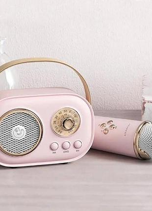 Караоке з мікрофоном на акумуляторі ретро bluetooth рожеве