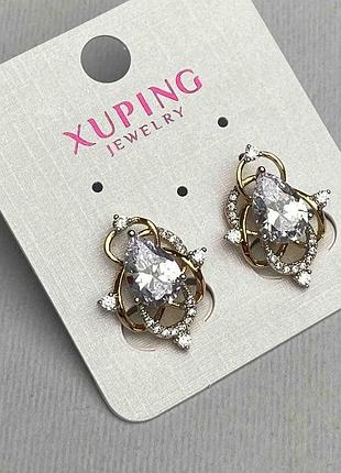Серьги xuping с белыми камнями 16х21мм позолота 18к, родий