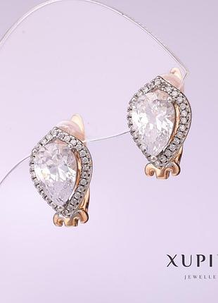 Серьги xuping с белыми камнями 17х10мм позолота 18к