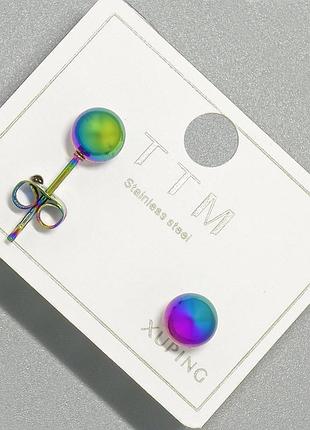 Серьги пусеты xuping с оттенком "бензин" d-6мм+-