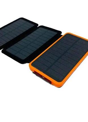 Power bank с тремя солнечными панелями для автономной зарядки 10000 mah черный с оранжевым