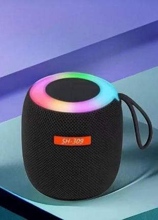 Колонка аккумуляторная bluetooth с подсветкой sh 309 bt blk/blue/silver черная