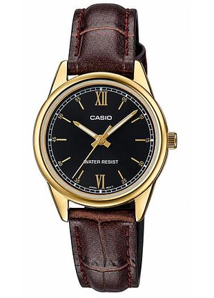 Женские часы casio ltp-v005gl-1b2 с черным циферблатом и кожаным ремешком