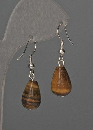 Серьги тигровый глаз капля 10х15мм+- l-35мм+-