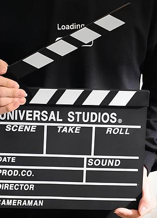 Хлопавка-нумератор resteq чорного кольору universal studios 30×27 см — режисерська хлопавка для дублів, зйомок і подарунка