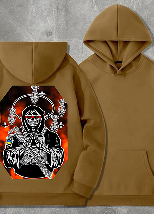 Худи мужской на флисе с принтом sunset goons luck вера в нрав на фоне огня, койот xxl