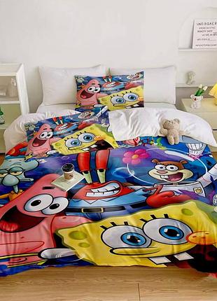 Постільна білизна 3d полуторна з мікросатину spongebob №2 31704 150х215 см 50х70 см