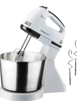 Миксер стационарный с чашей из нержавеющей стали 2л 250w sokany sk-6620 stand mixer белый