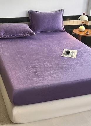 Простынь на резинке с наволочками из велюра colorful home 21795 160х200х25 см фиолетовая