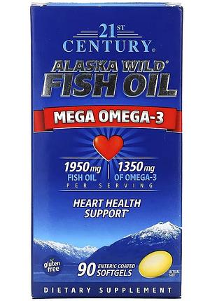 Жирные кислоты 21st century alaska wild fish oil mega omega-3, 90 капсул