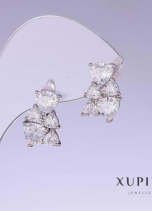 Сережки xuping з білими цирконами l — 15 мм s — 10 мм родій