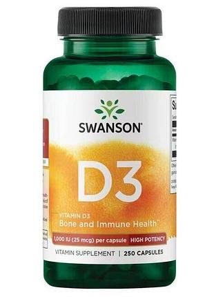 Холекальциферол swanson vitamin d3 1000 iu high potency, 250 капсул для здоров'я кісток і імунітету