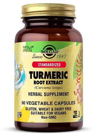 Екстракт куркуми solgar turmeric root extract standardized full potency, 60 вегакапсул
