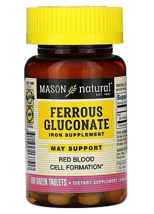 Глюконат железа mason natural ferrous gluconate, 100 таблеток для поддержки образования эритроцитов