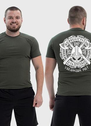 Чоловіча тактична футболка з принтом varangian way щит, хакі