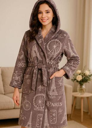 Халат женский махровый, светлый баклажан, serenade, модель 29 l/xl