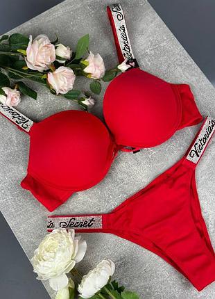 Женский комплект лифчик и трусы красный victoria’s secret комфортное женское нижнее белье на каждый день виктория сикрет