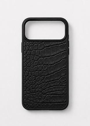 Чехол iphone 17 pro max черный с кожи с фактурой под крокодила мягкий защитный кейс на айфон