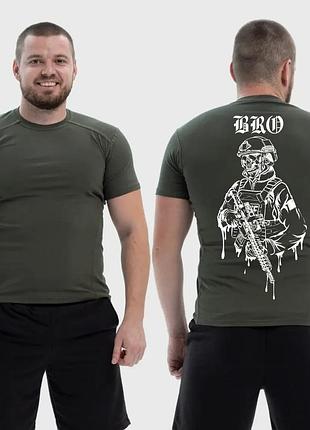 Мужская тактическая футболка с принтом bro военный скелет капли, хаки l