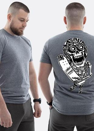 Мужская классическая футболка с принтом sunset goons скелет со скейтом, мокрый асфальт m