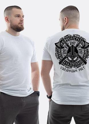 Чоловіча класична футболка з принтом varangian way щит , білий