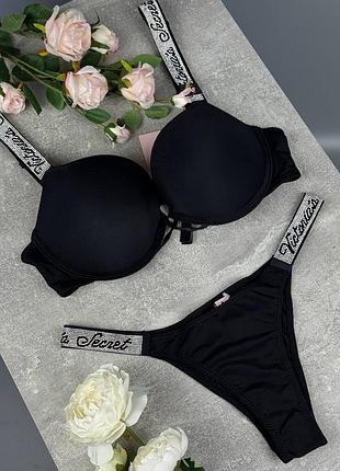 Женский комплект лифчик и трусы черный victoria’s secret комфортное женское нижнее белье на каждый день виктория сикрет