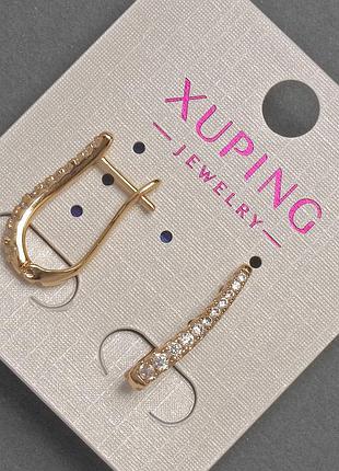 Серьги xuping с белыми стразами d-2мм+- l-20мм+- позолота 18к