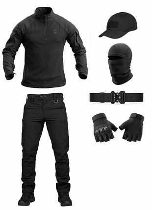 Літній тактичний костюм чорний 6в1 black тр6919