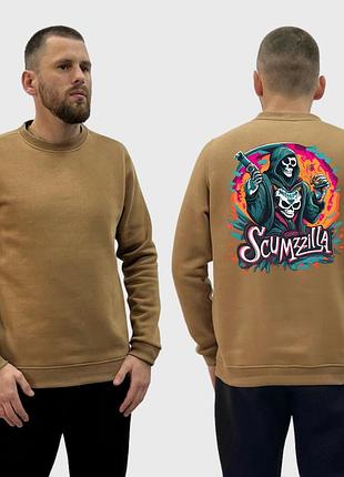 Чоловічий світшот на флісі з принтом scumzilla скелет у балахоні кольоровий арт, койот
