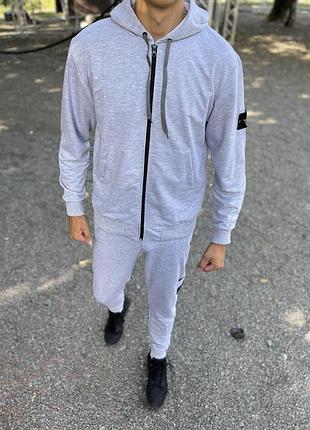 Чоловічий спортивний костюм зип-худі + штани з патчем stone island сірий m