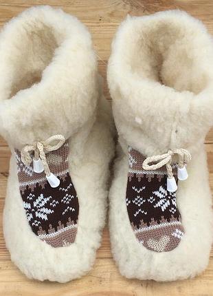 Чуні в'язані жіночі з овечої шерсті на зав'язках 38-39