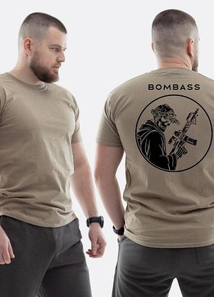 Мужская классическая футболка с принтом bombass военный скелет с винтовкой бежевый
