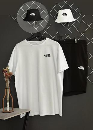 Шорты черные tnf белый лого + футболка белая tnf + панама tnf (панама черная или белая)
