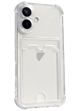 Чехол для iphone 16 с карманом для карты прозрачный защитный аксессуар для хранения карт