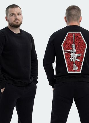 Чоловічий світшот на флісі з принтом sunset goons снайперська гвинтівка у труні з трояндами, чорний