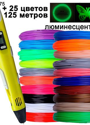3d ручка c дисплеєм +комплект экопластика 25 кольорів +трафарети