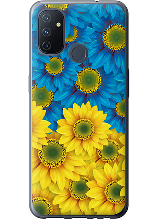 Чехол на oneplus nord n100 желто-голубые цветы "1048u-2130-851"