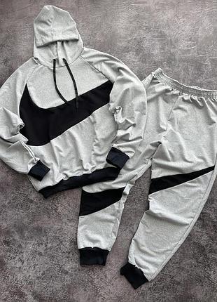Чоловічий спортивний костюм із логотипом nike худі + штани в сірому кольорі xl