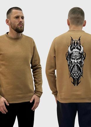 Мужской свитшот на флисе с принтом викинг длинный арт руны, койот xxl