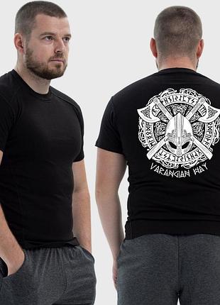 Чоловіча тактична футболка з принтом varangian way щит, чорний