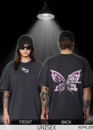 Оверсайз футболка унисекс butterfly серая графит rdpr_036