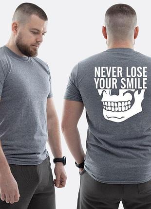 Мужская классическая футболка с принтом never lose your smile не теряй улыбку, графитовый
