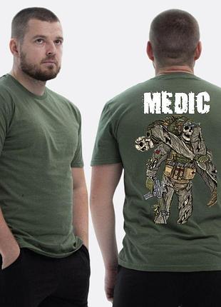 Мужская классическая футболка с принтом medic военный медик скелет извлекает раненного, хаки