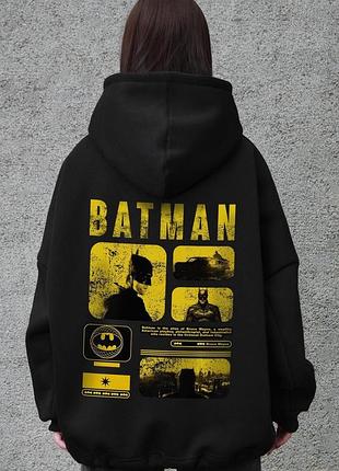 Жіноче оверсайз худі толстовка на флісі з капюшоном та принтом without batman black