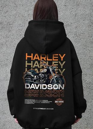 Жіноче оверсайз худі толстовка на флісі з капюшоном та принтом without harley black