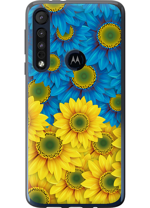 Чехол на motorola one macro желто-голубые цветы "1048u-1812-851"